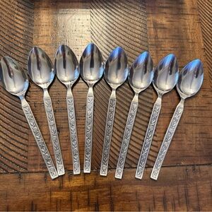 Lot Of 8 Vintage Western Rose Stainless Mexicali Rose Teaspoons 6 1/4" JAPAN